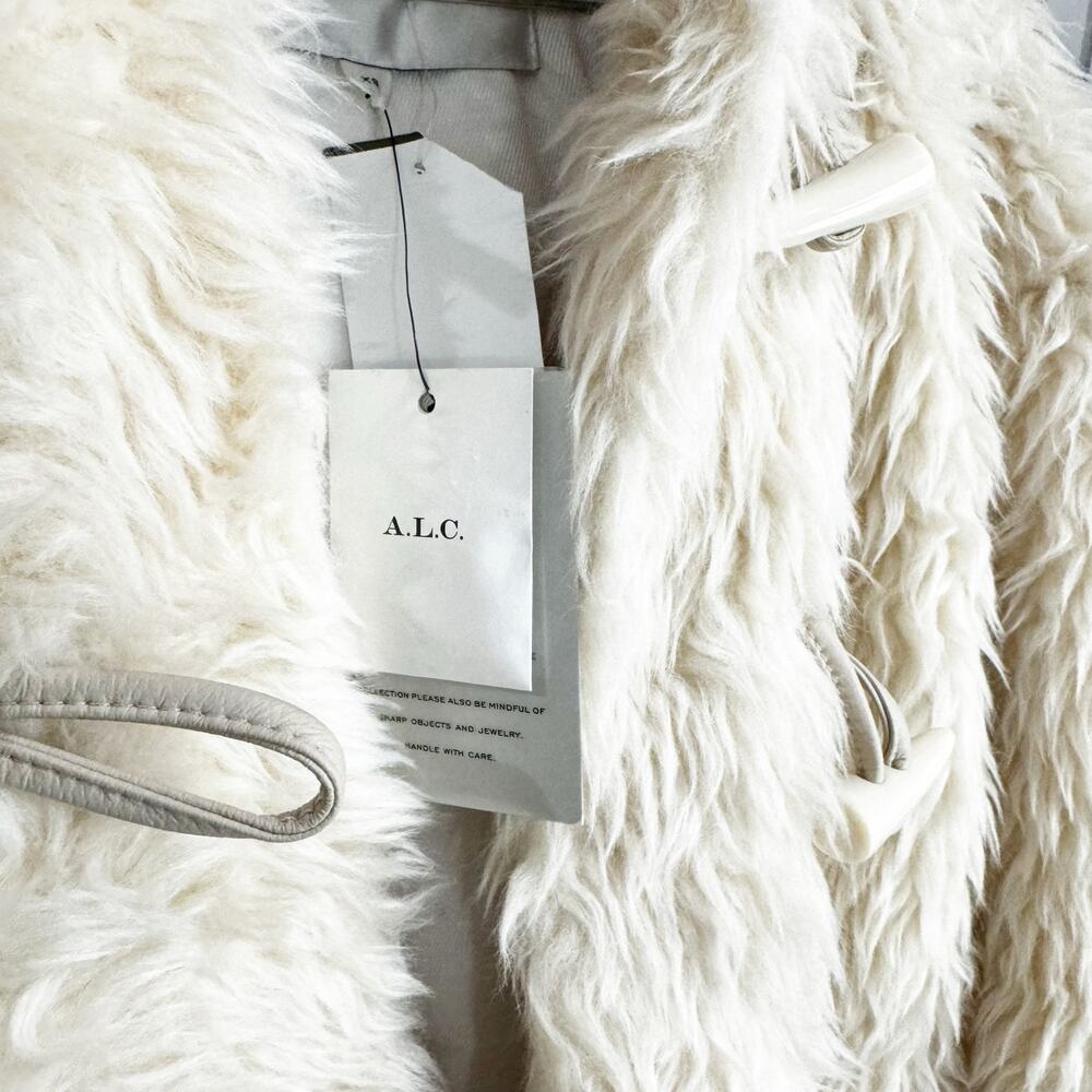 A.L.C. Faux Shearling Winston Hooded Toggle Closure Coat Cream Size XS NWT - Picture 12 of 15